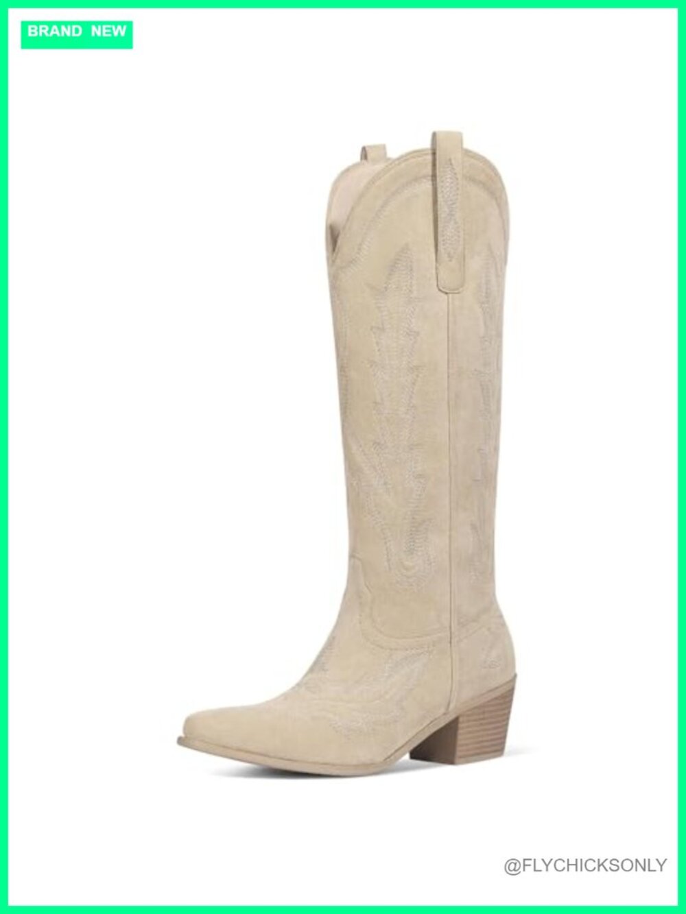 Women's Knee High Western Cowboy Boots Embroidered Suede Almond Toe